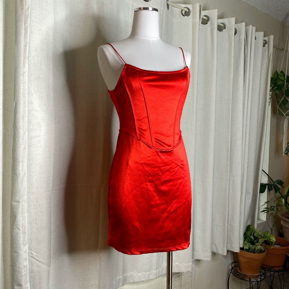 Red Satin Bodycon Corset Dress